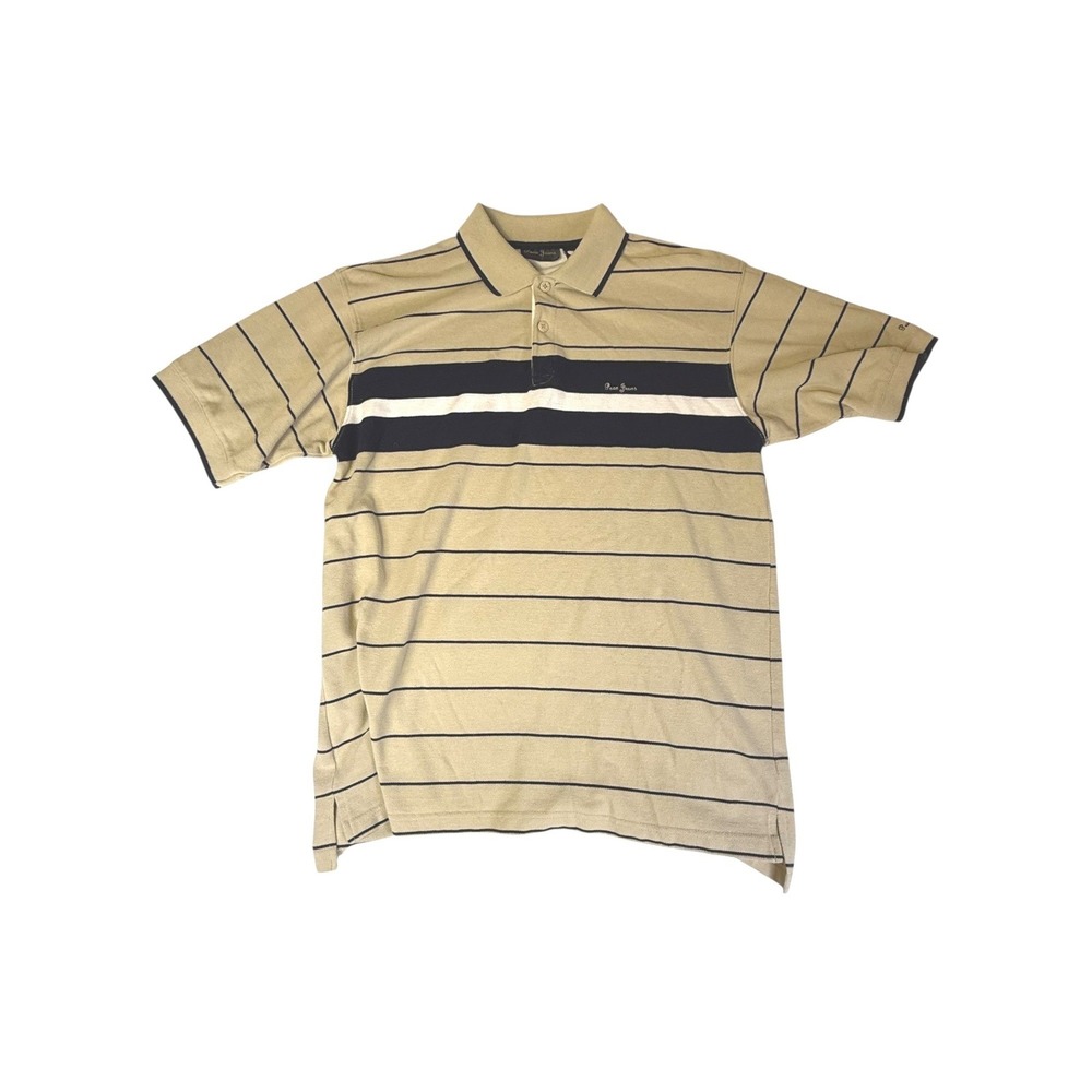 VINTAGE Paco Jeans Mens Tan Black Stripe Polo Shirt Short Sleeve Casual Size M‎